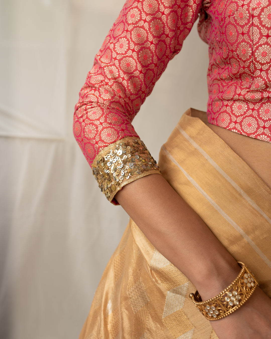 Reva - Pink Silk Brocade Blouse