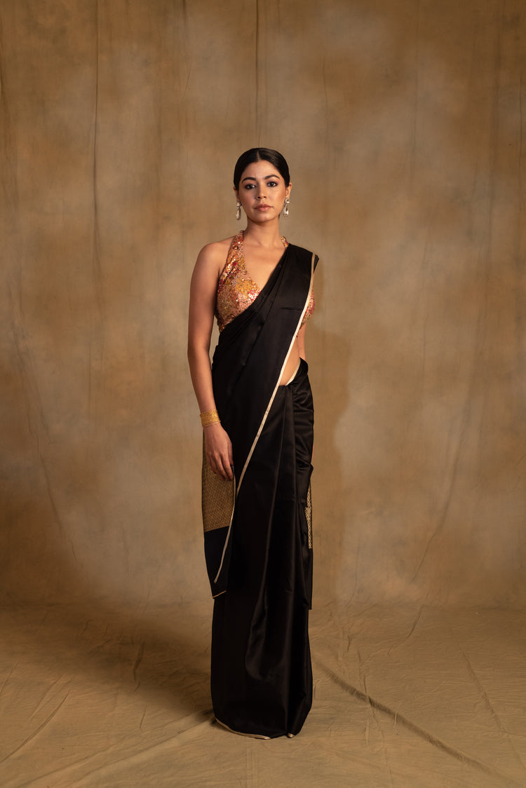 Mahalaya- Black Silk Mashru Banarasi Saree