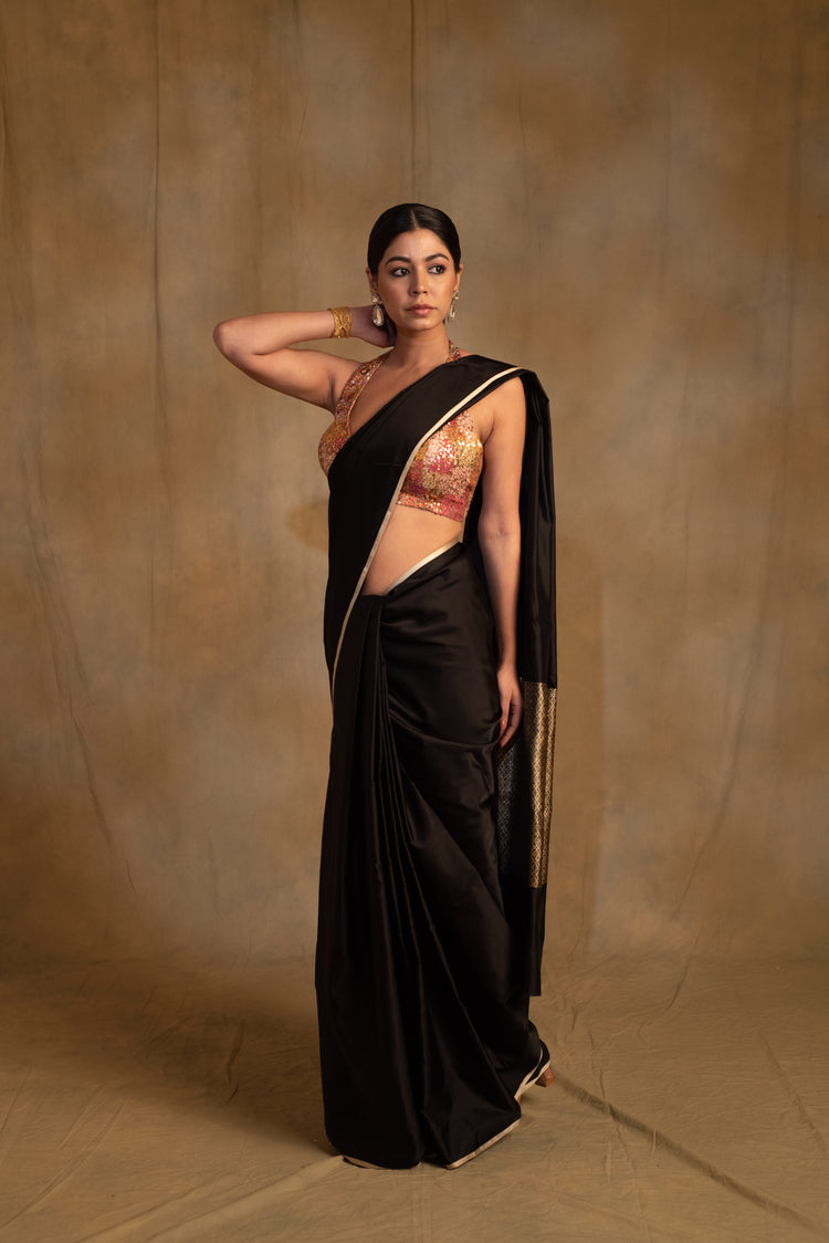 Mahalaya- Black Silk Mashru Banarasi Saree