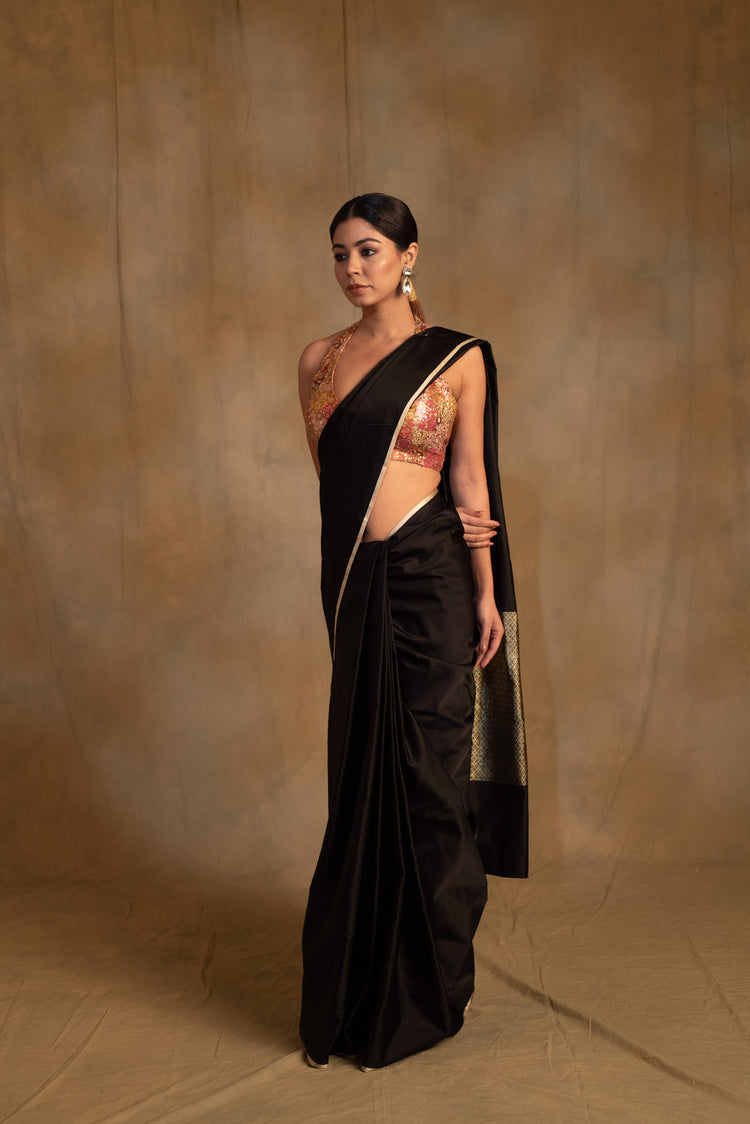 Mahalaya- Black Silk Mashru Banarasi Saree