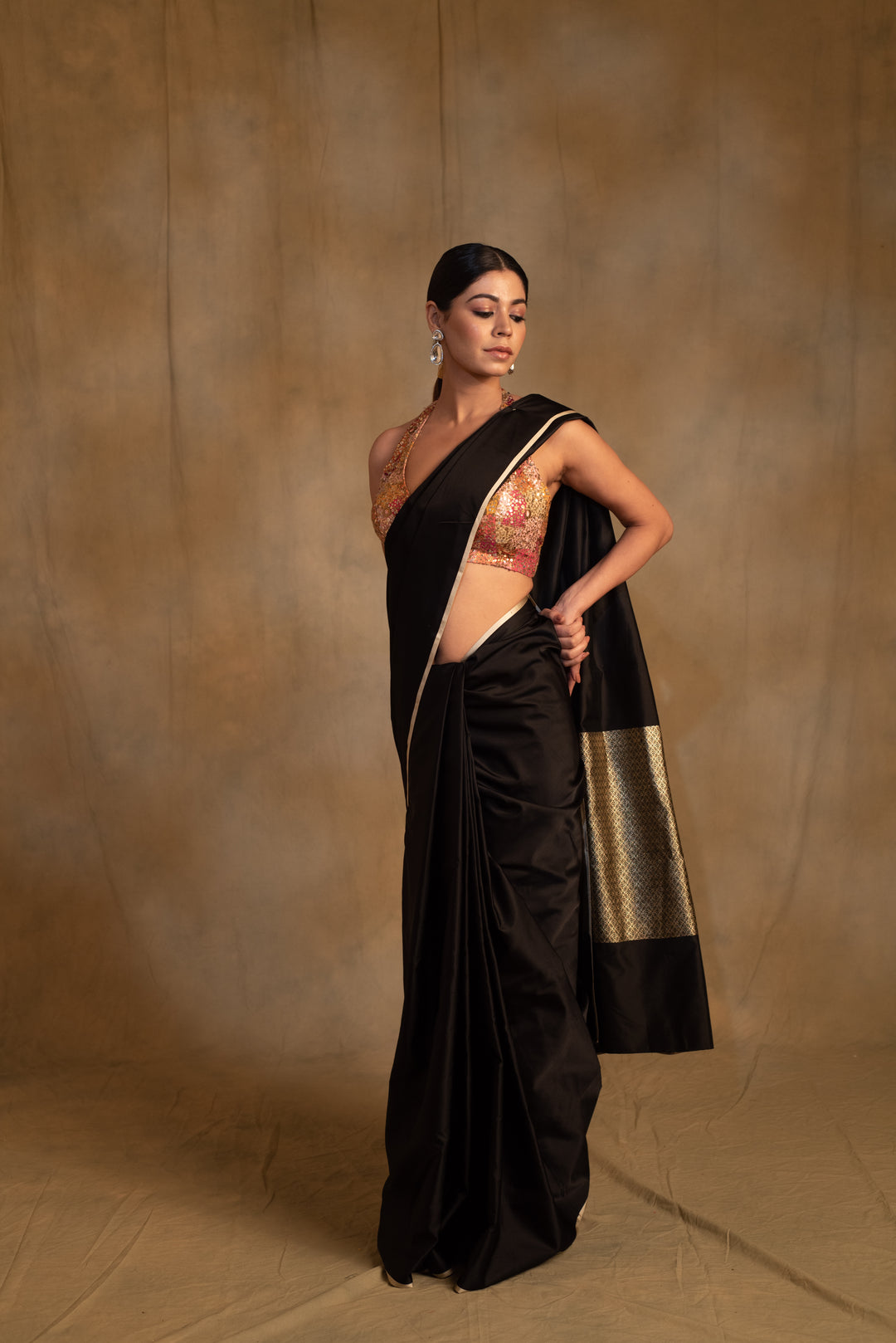 Mahalaya- Black Silk Mashru Banarasi Saree