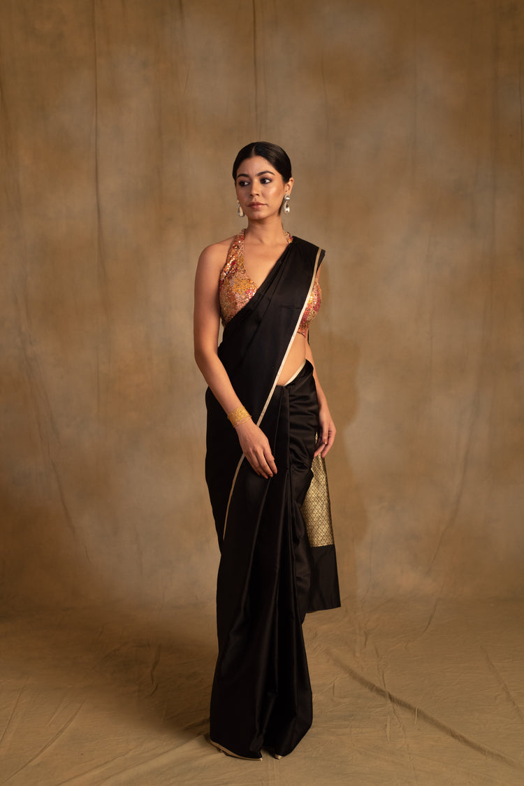 Mahalaya- Black Silk Mashru Banarasi Saree