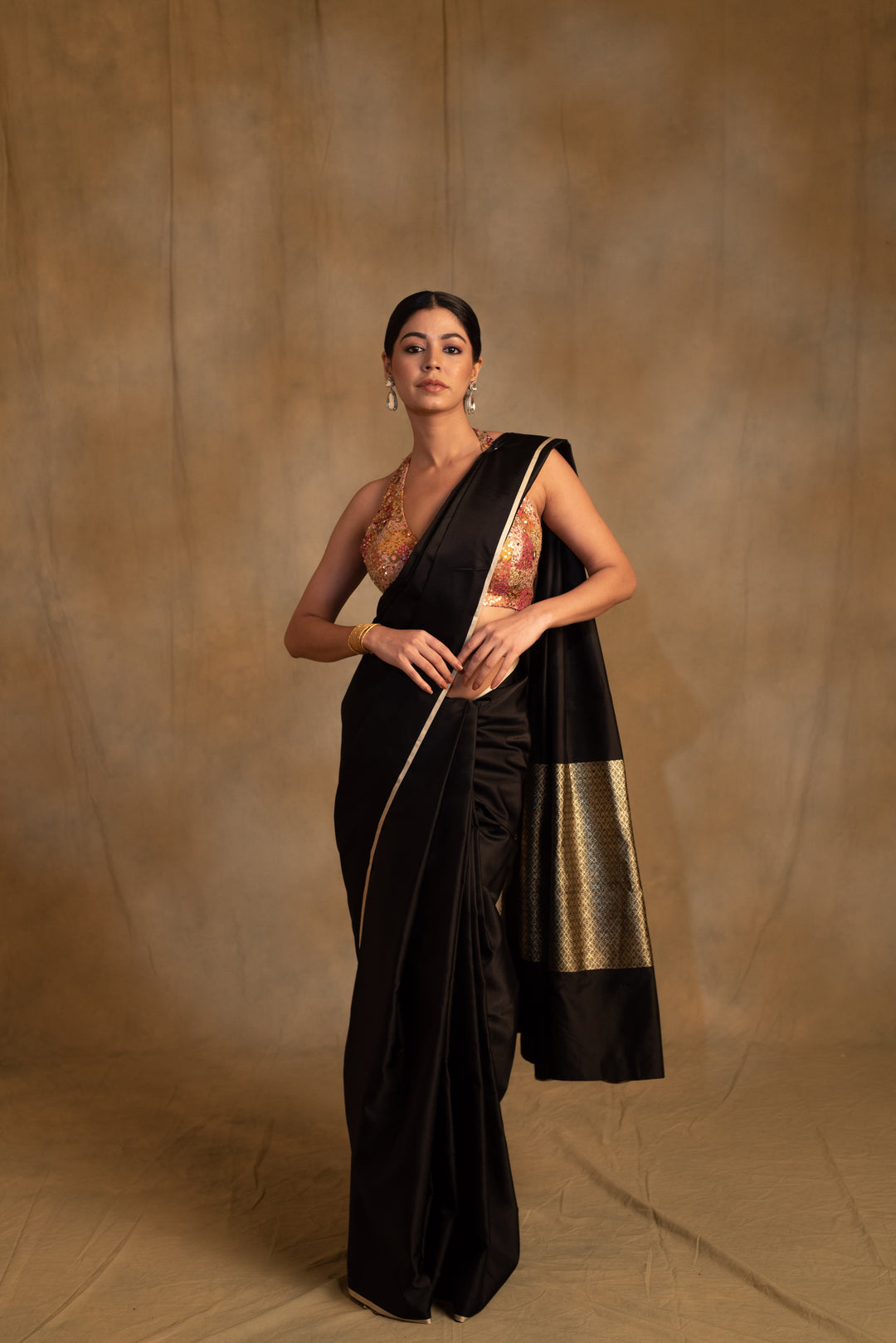 Mahalaya- Black Silk Mashru Banarasi Saree