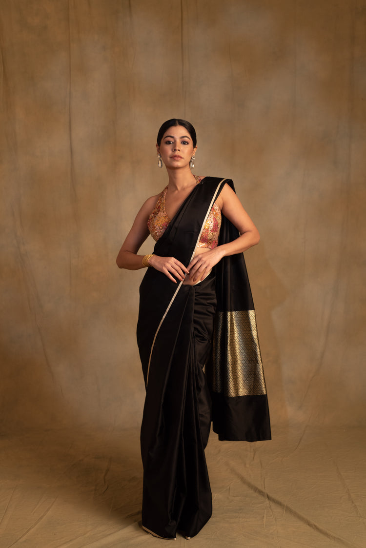 Mahalaya- Black Silk Mashru Banarasi Saree