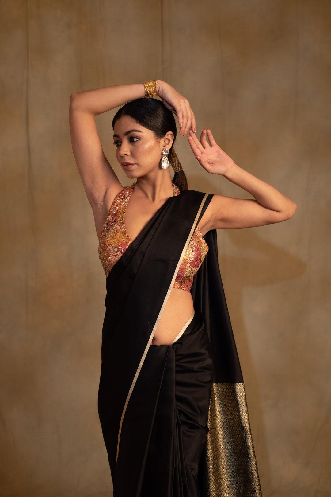 Mahalaya- Black Silk Mashru Banarasi Saree