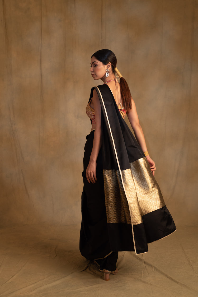 Mahalaya- Black Silk Mashru Banarasi Saree