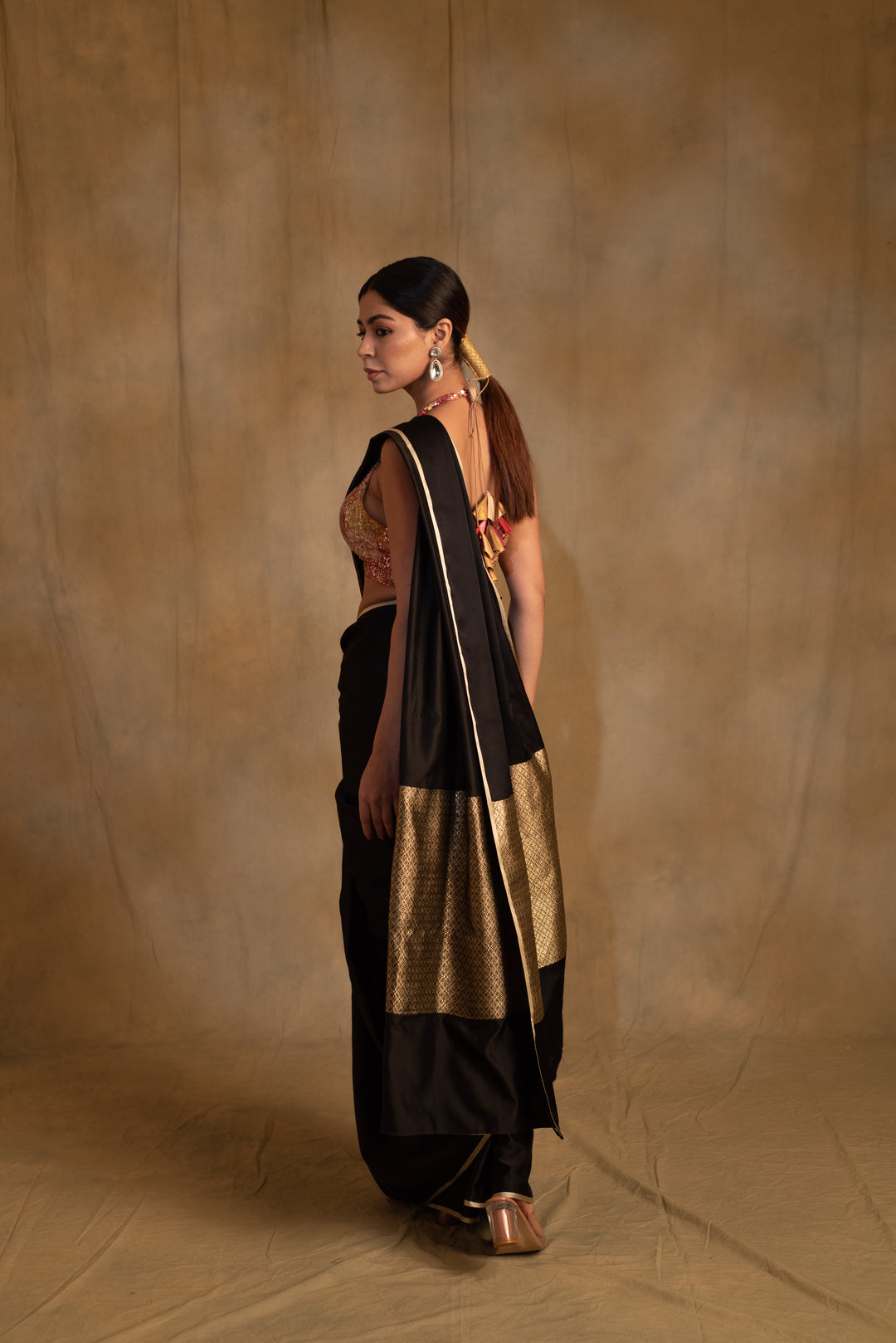 Mahalaya- Black Silk Mashru Banarasi Saree