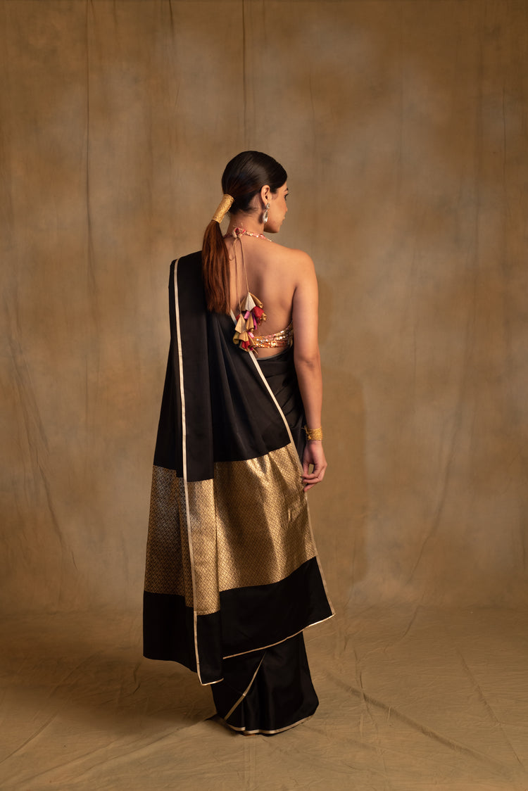 Mahalaya- Black Silk Mashru Banarasi Saree