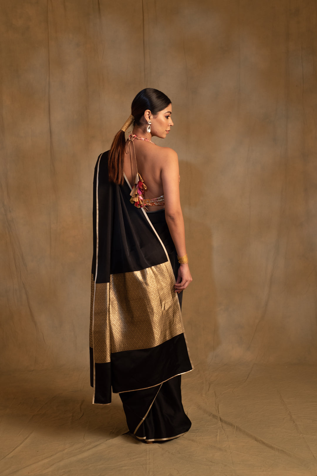 Mahalaya- Black Silk Mashru Banarasi Saree