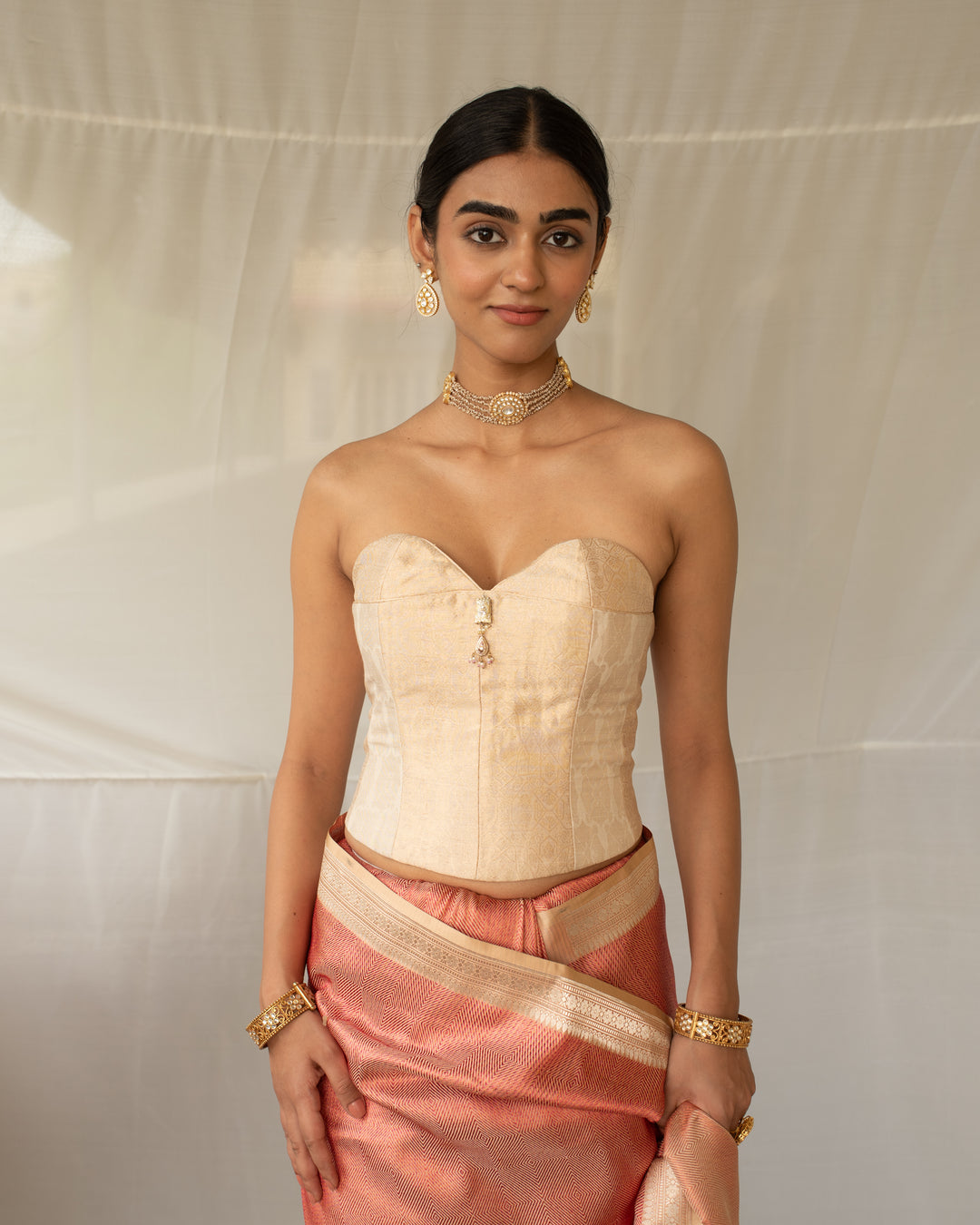 Naqsh - Gold and Ivory Silk Corset