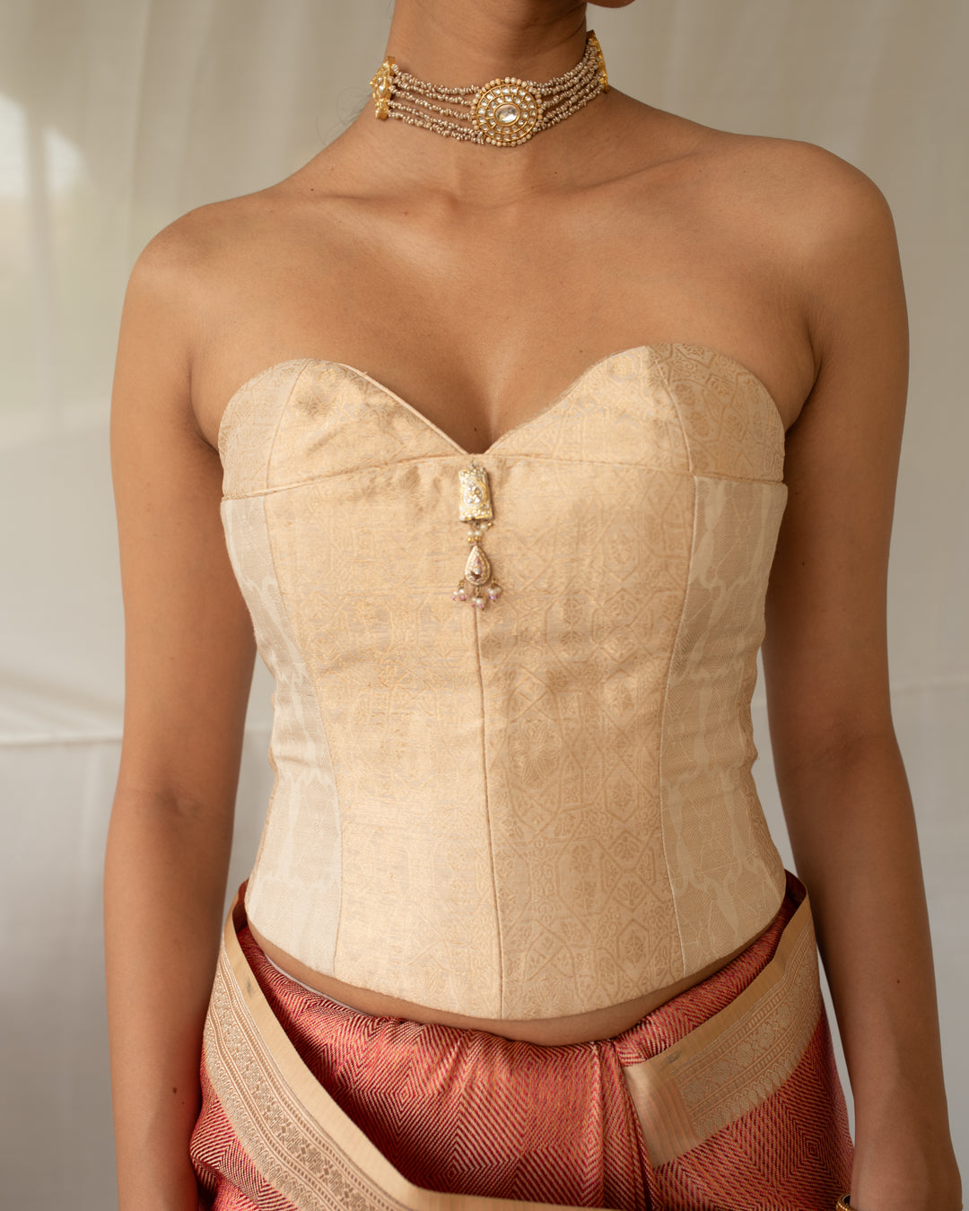 Naqsh - Gold and Ivory Silk Corset