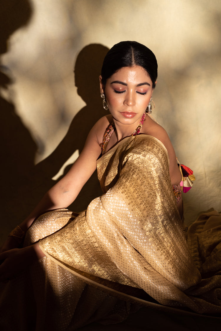 Ganga- Beige Silk Georgette Banarasi Saree