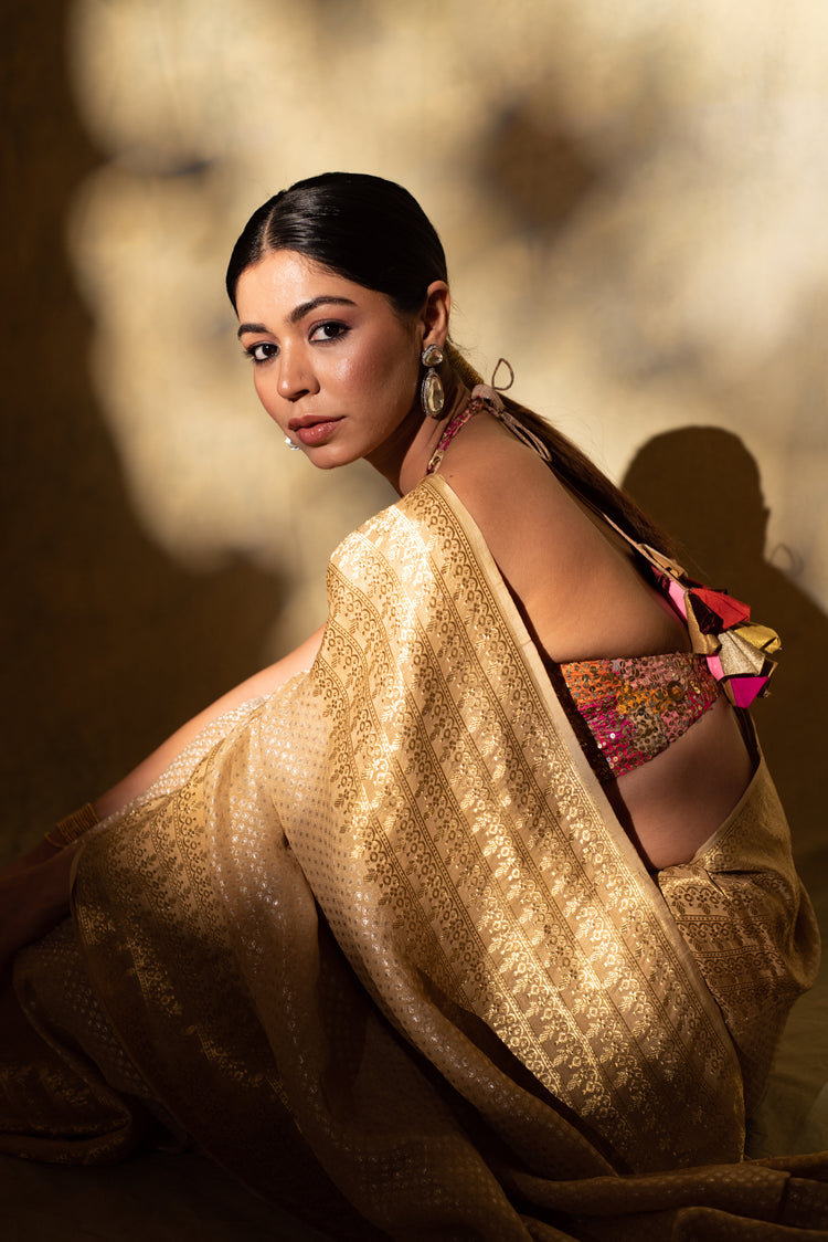 Ganga- Beige Silk Georgette Banarasi Saree