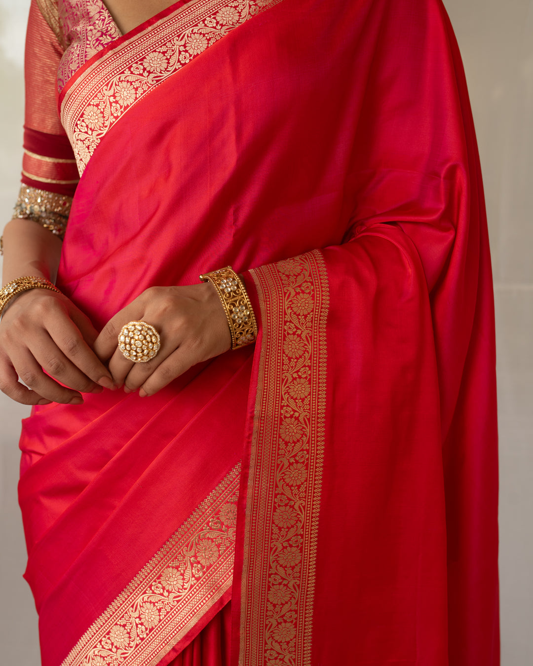 Kalamayi - Red Silk Mashroo Banarasi Saree
