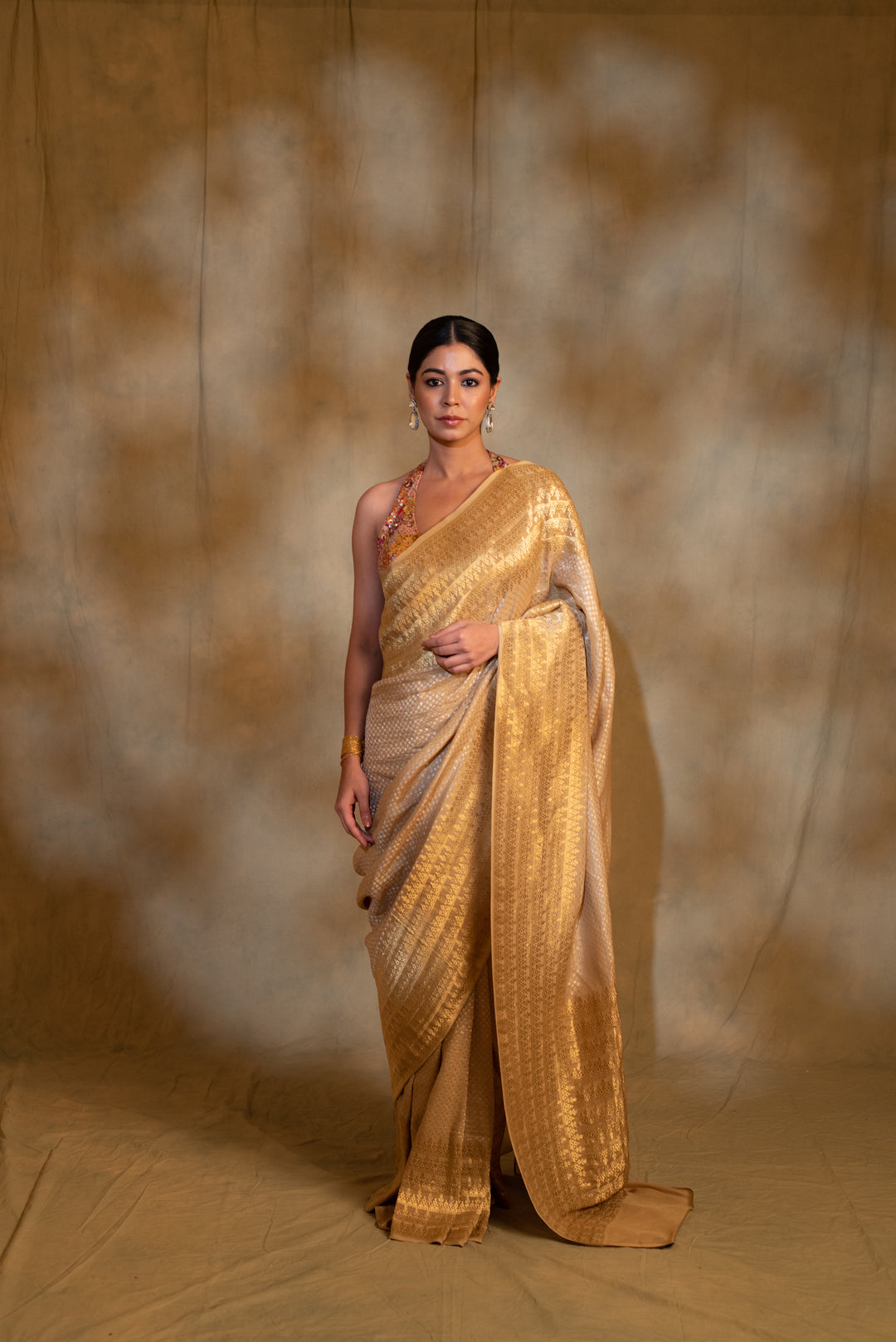 Ganga- Beige Silk Georgette Banarasi Saree