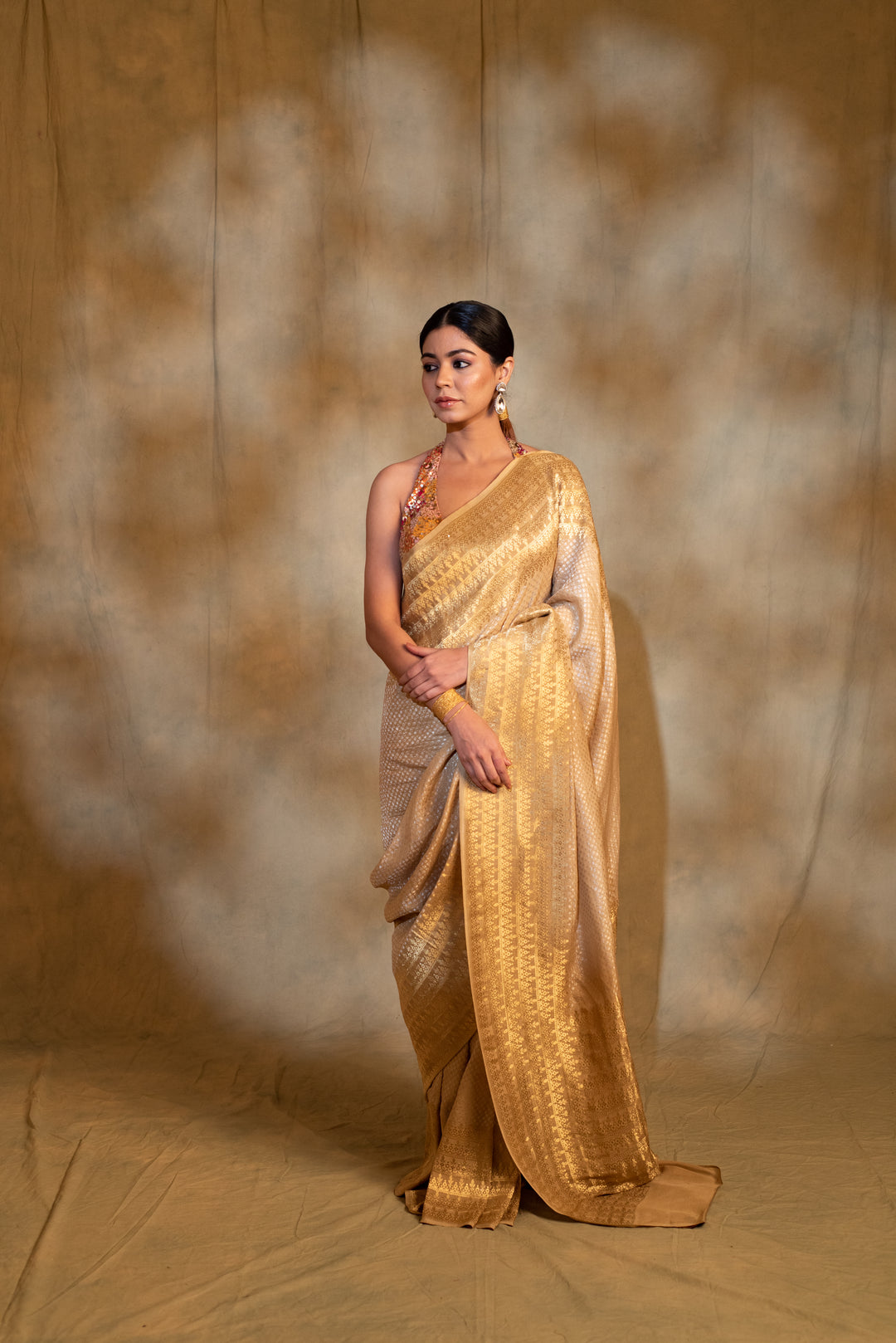 Ganga- Beige Silk Georgette Banarasi Saree