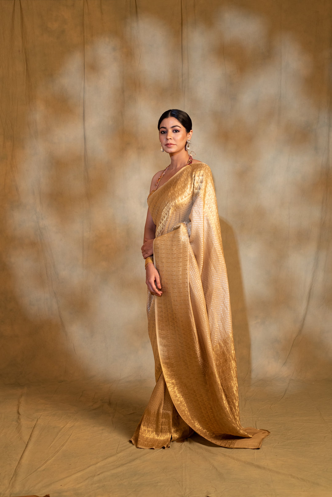 Ganga- Beige Silk Georgette Banarasi Saree