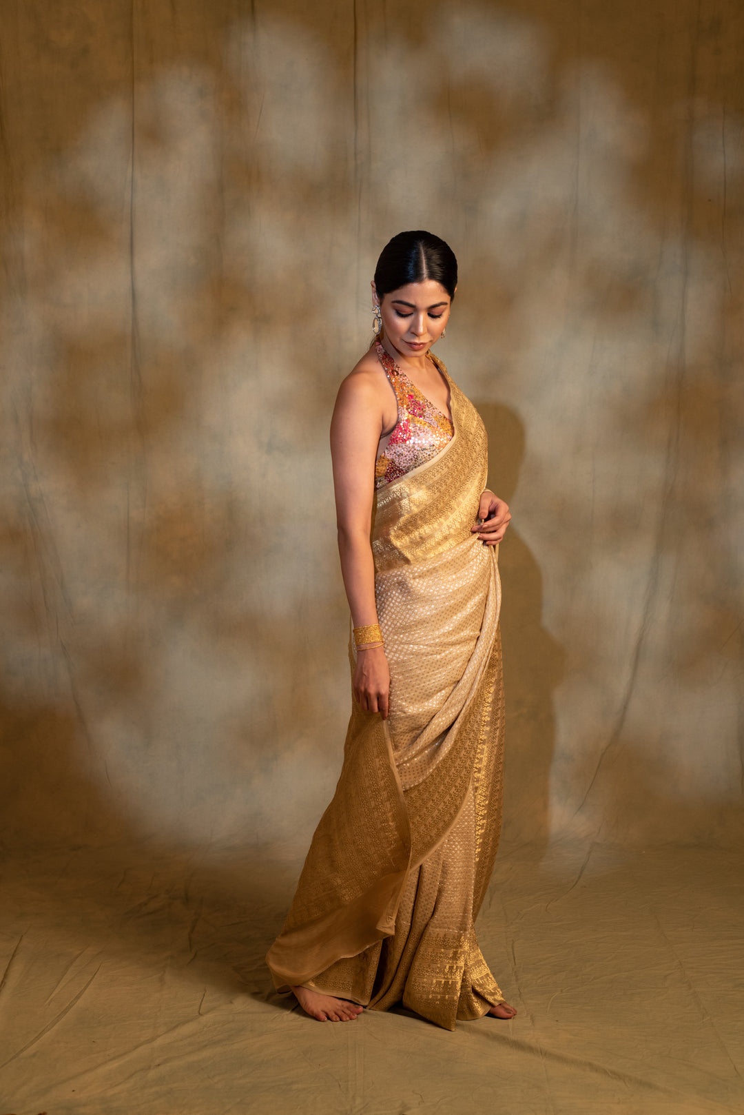 Ganga- Beige Silk Georgette Banarasi Saree