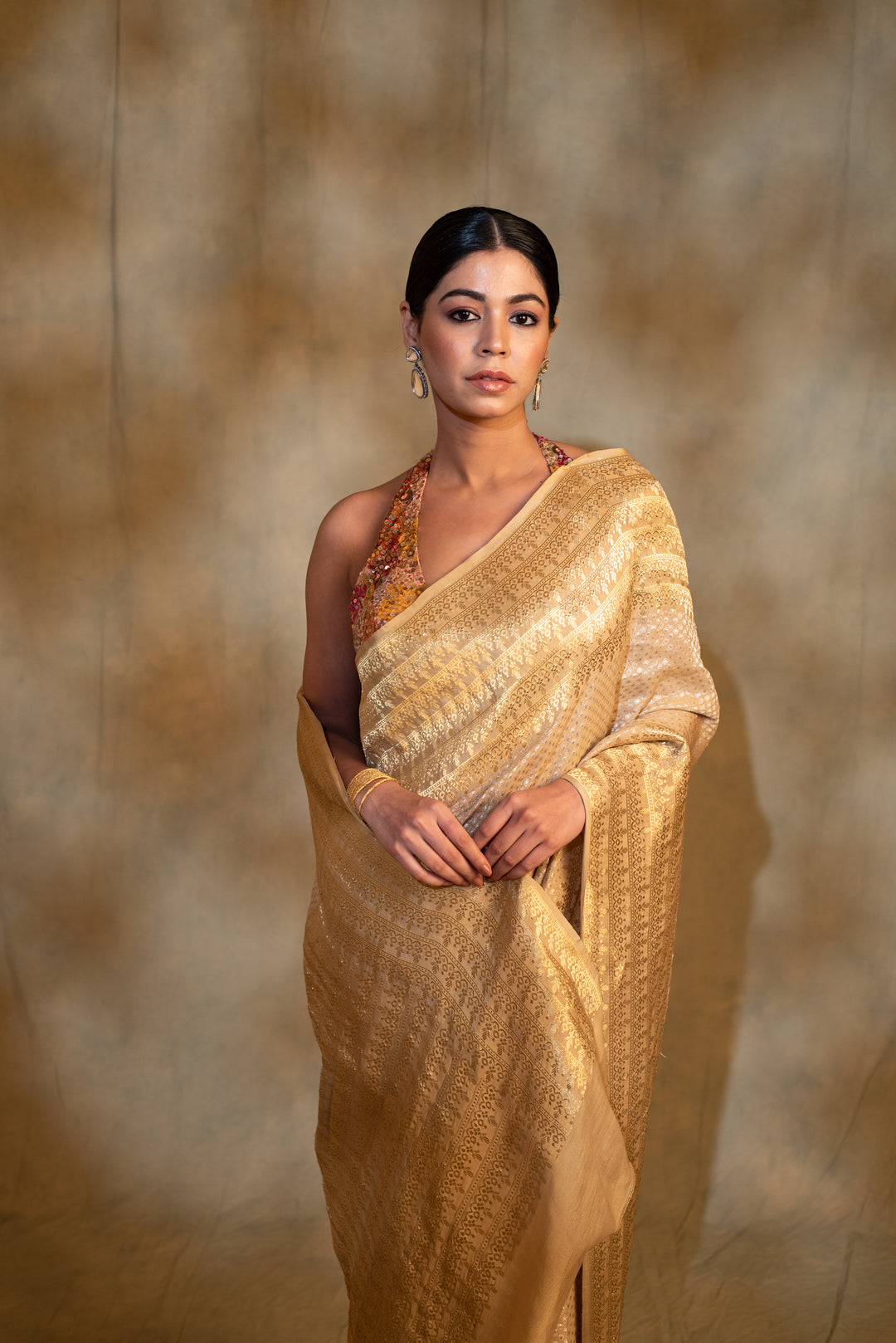 Ganga- Beige Silk Georgette Banarasi Saree