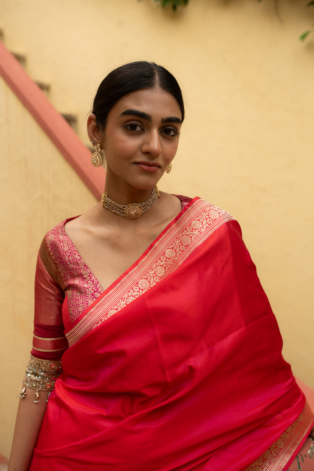 Kalamayi - Red Silk Mashroo Banarasi Saree