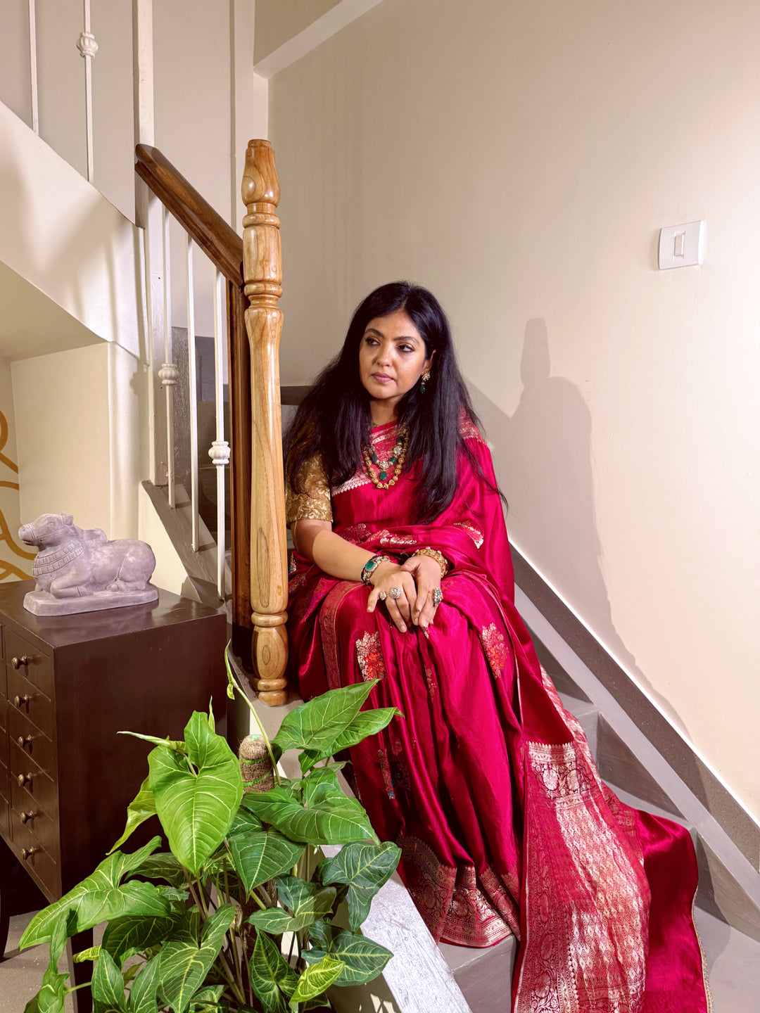 Manohara - Red Mashroo Satin Silk Banarasi Saree
