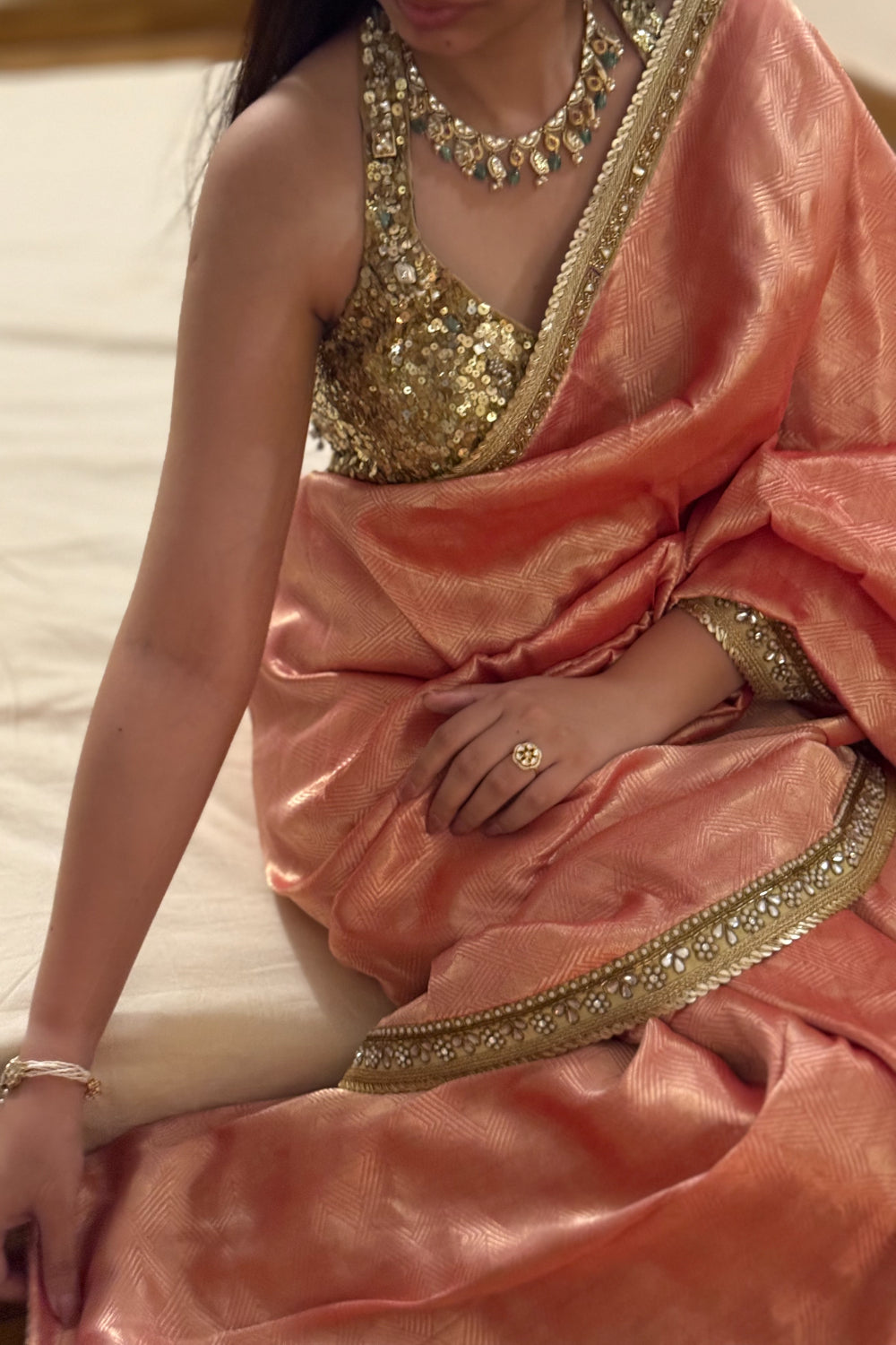 Vasini - Pink Silk Brocade Saree