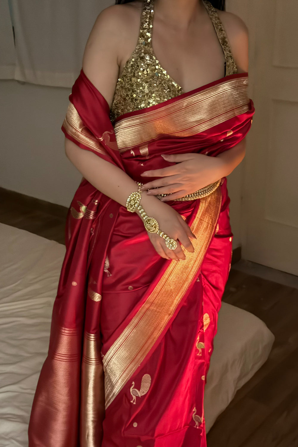 Jayani - Red Silk Katan Banarasi Saree