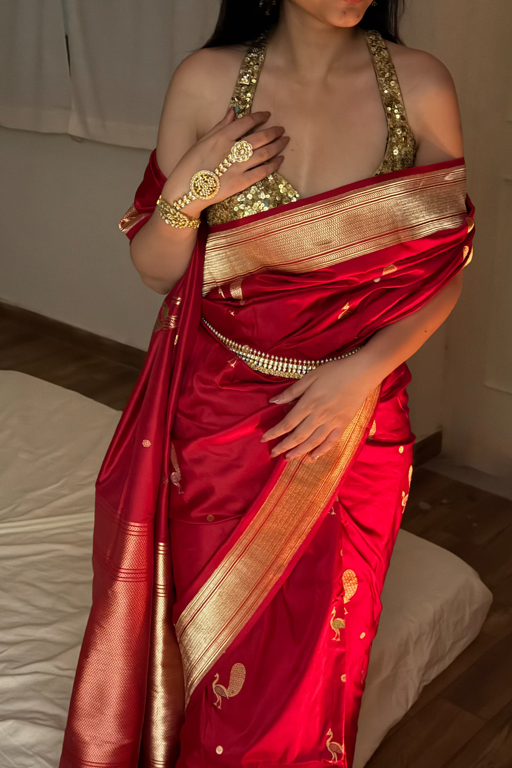 Jayani - Red Silk Katan Banarasi Saree