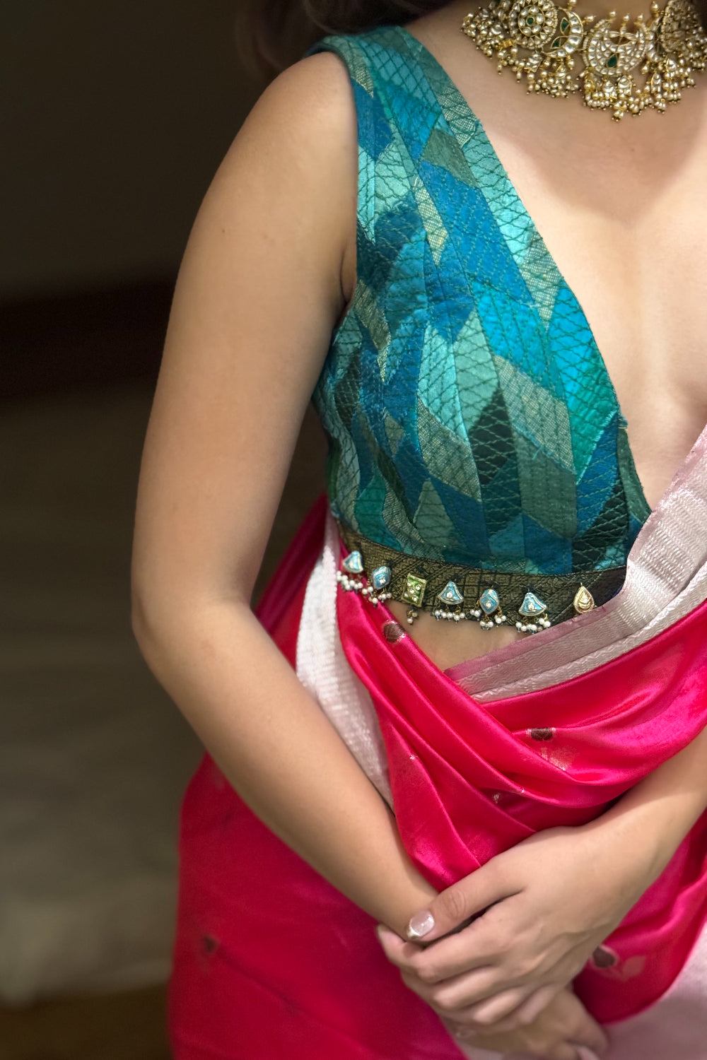 Varahi- Hot Pink Silk Chanderi Saree