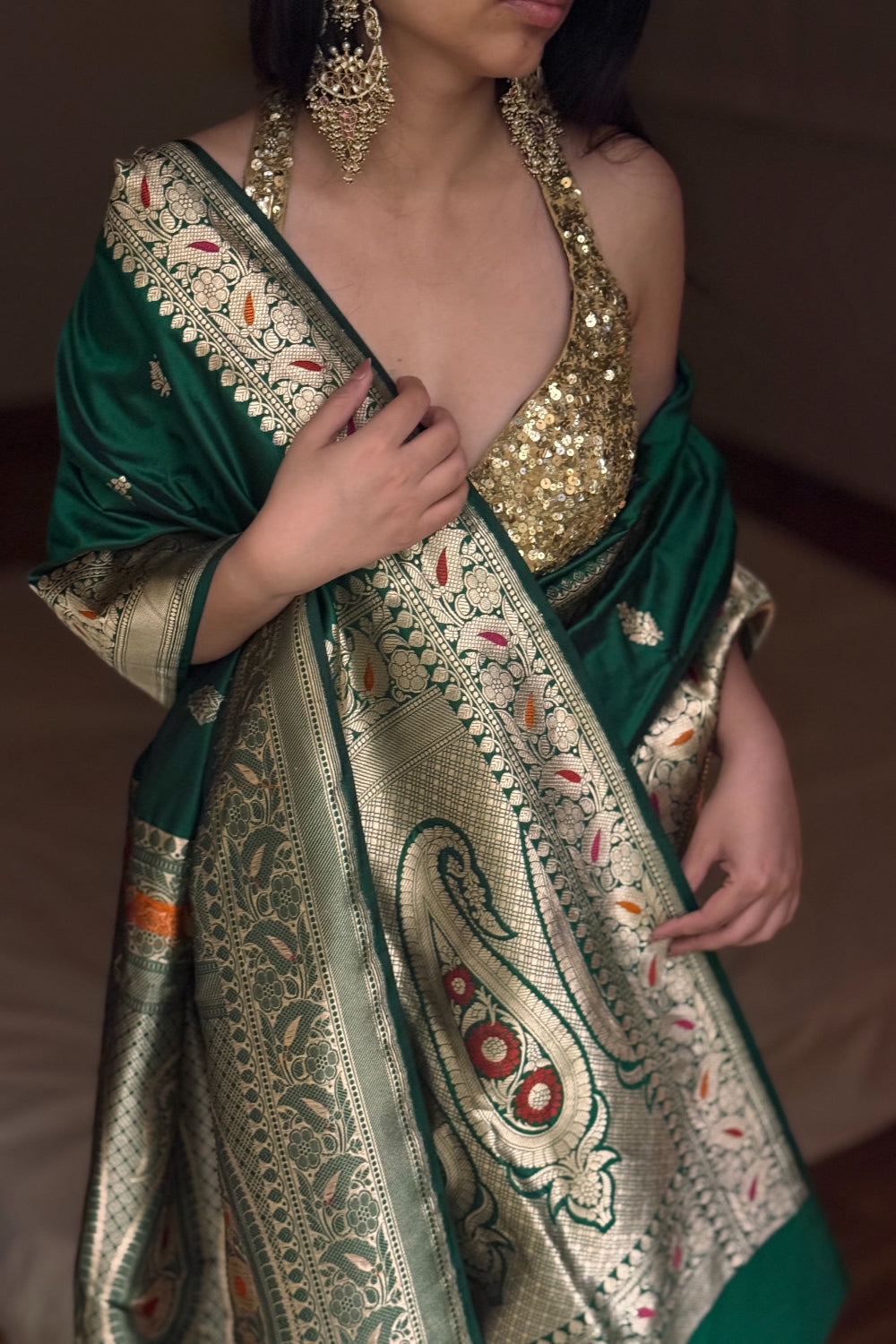 Sakini - Green Silk Katan Banarasi Saree