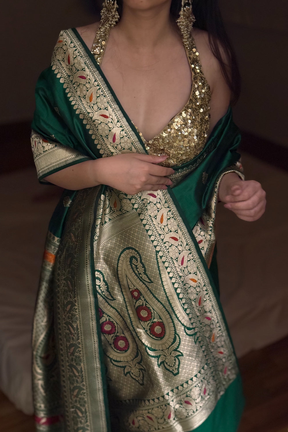 Sakini - Green Silk Katan Banarasi Saree