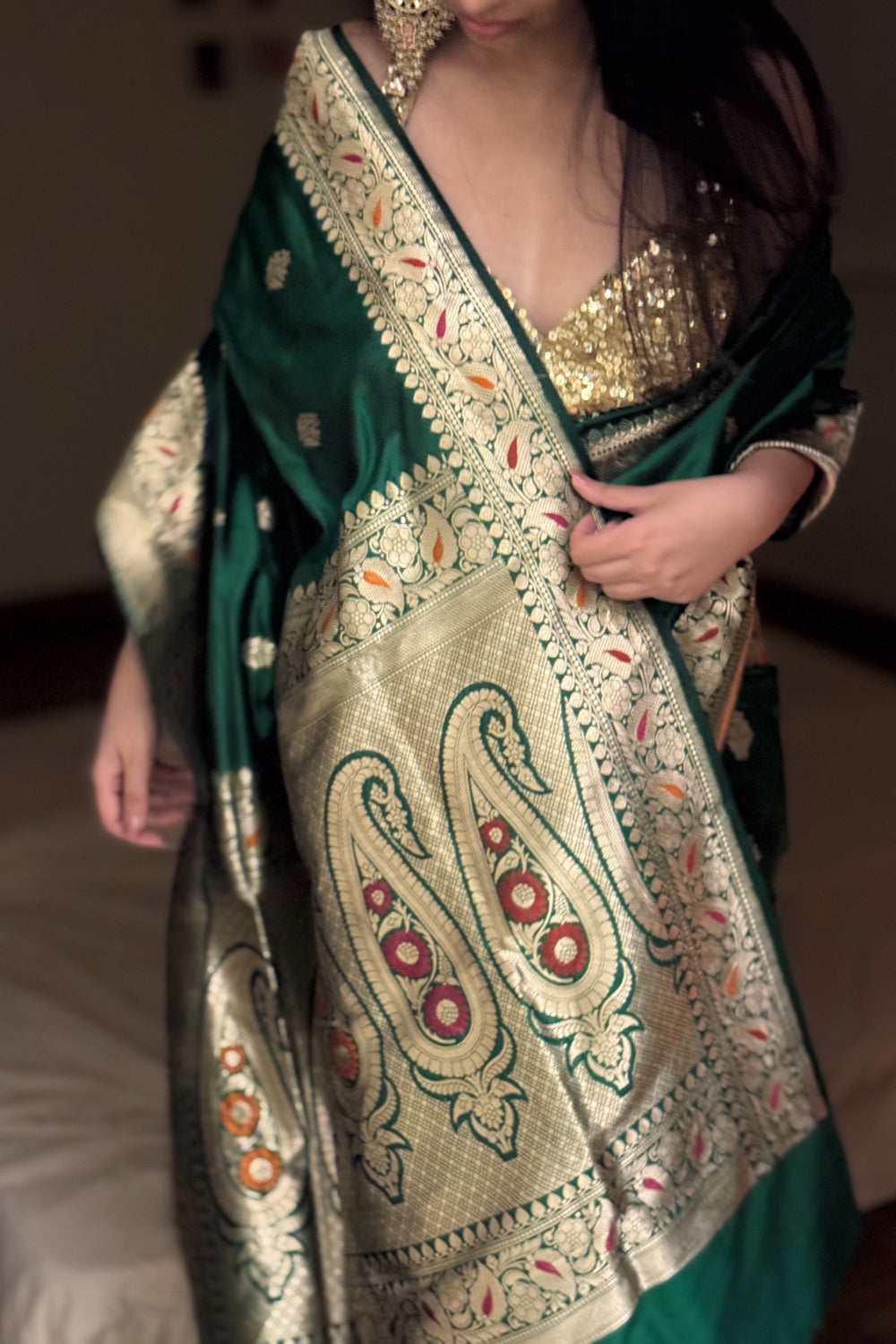 Sakini - Green Silk Katan Banarasi Saree