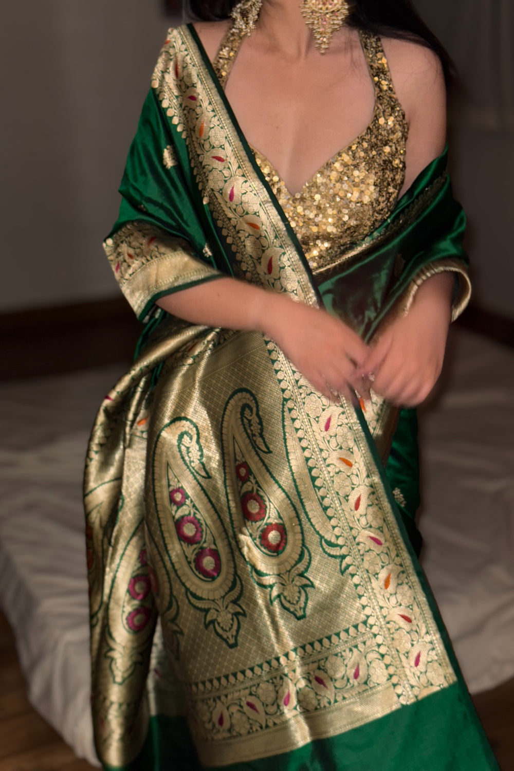 Sakini - Green Silk Katan Banarasi Saree