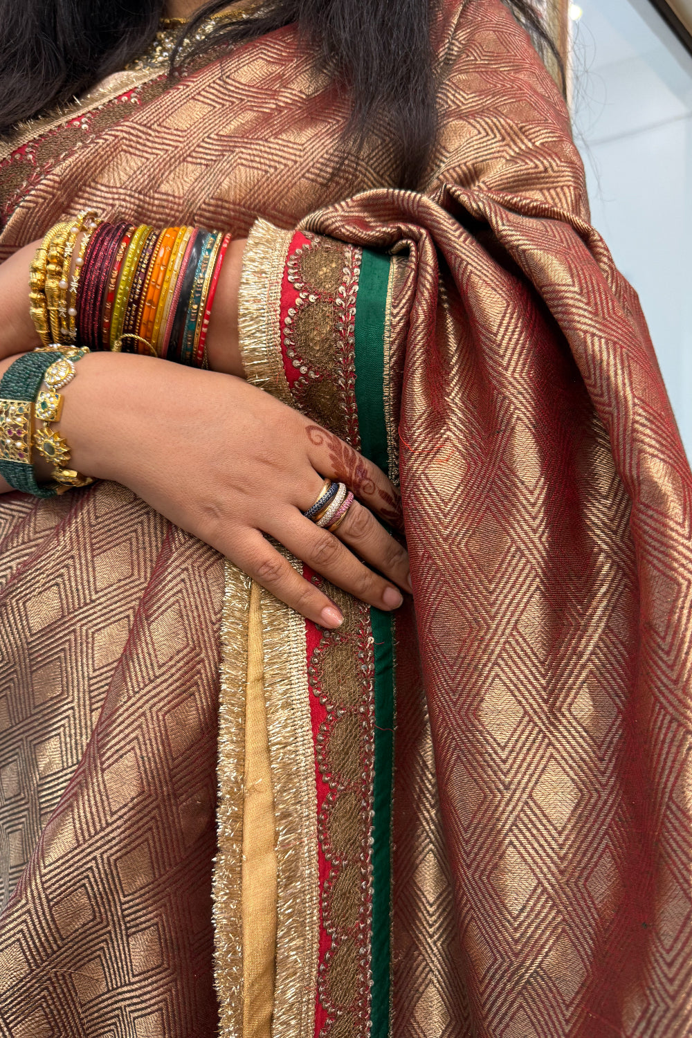 Manomani  - Maroon Silk Brocade Saree