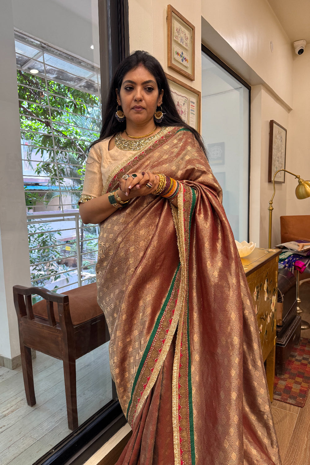 Manomani  - Maroon Silk Brocade Saree