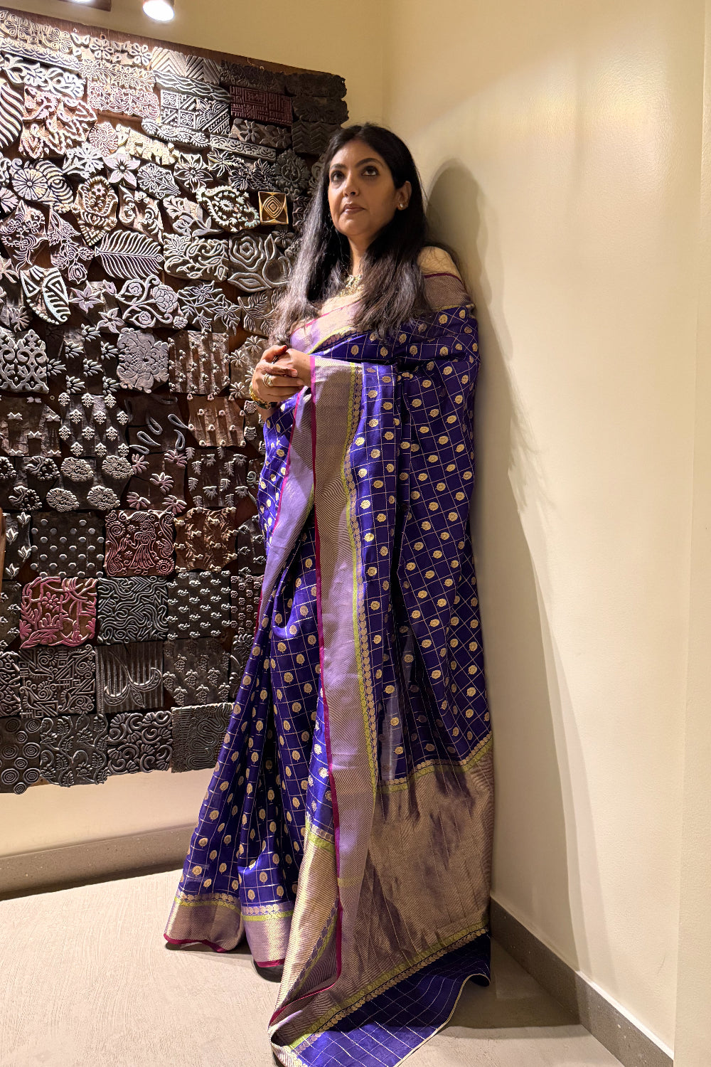 Narayani  - Blue Silk Chanderi Saree