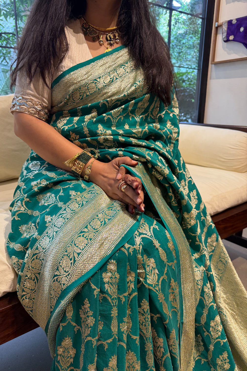 Sarveshvari - Teal Silk Katan Banarasi Saree