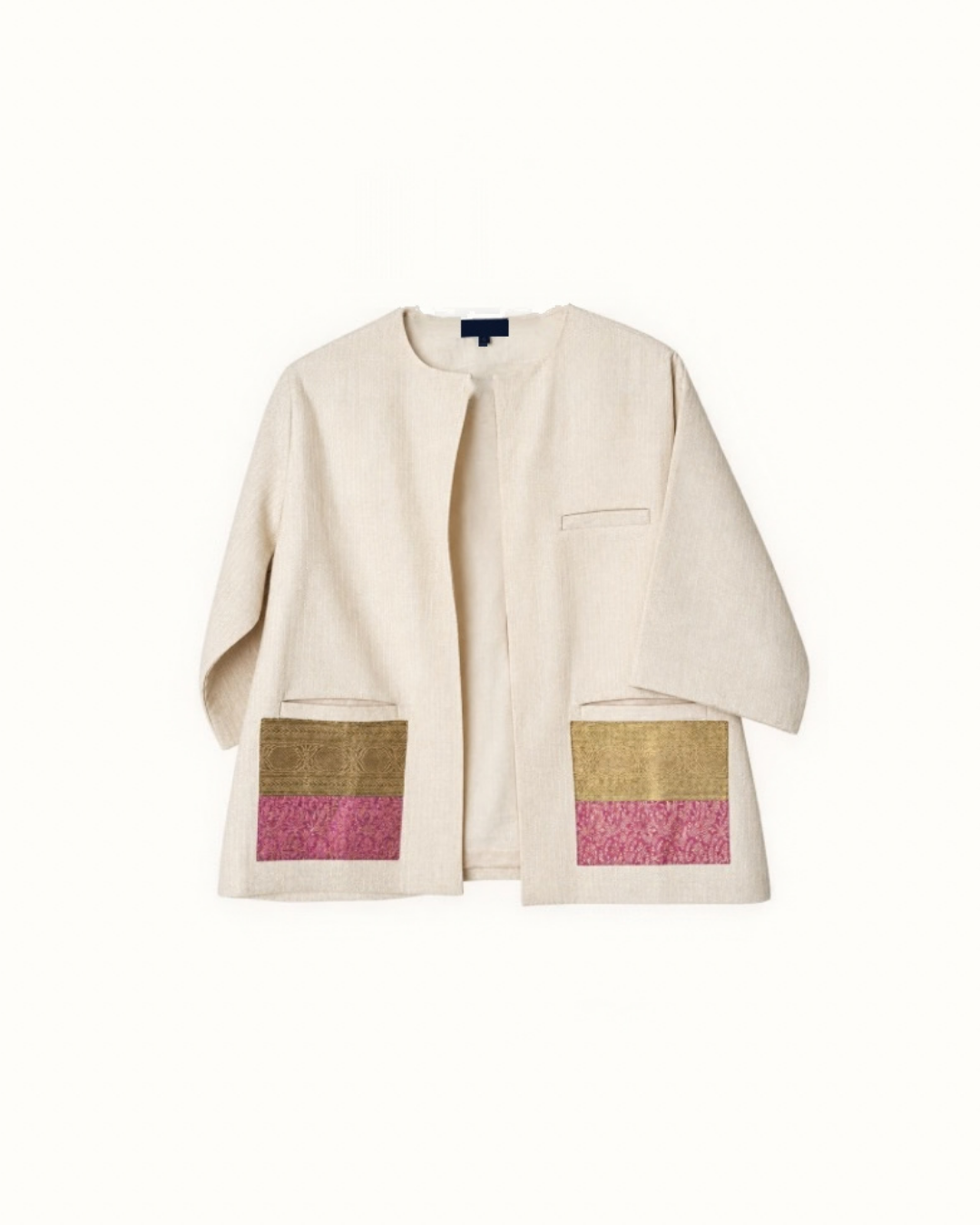 Kiran - Ivory Top-Stitch Silk Jacket