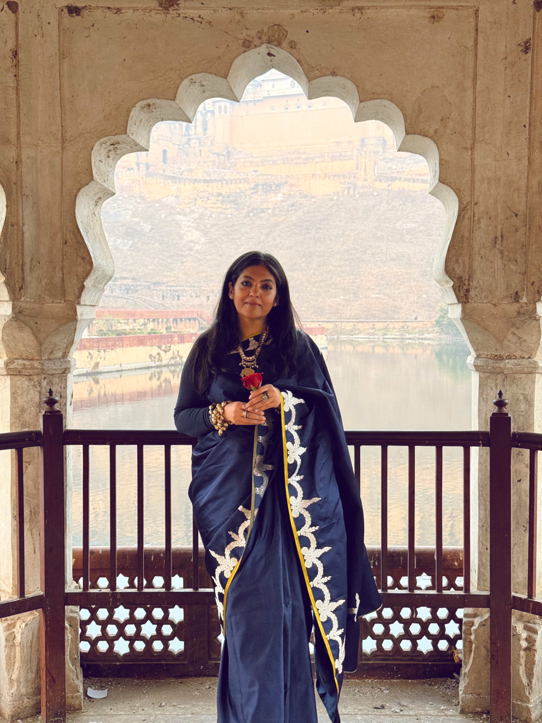 Aadya - Navy Blue Satin Mashroo Silk Banarasi Saree