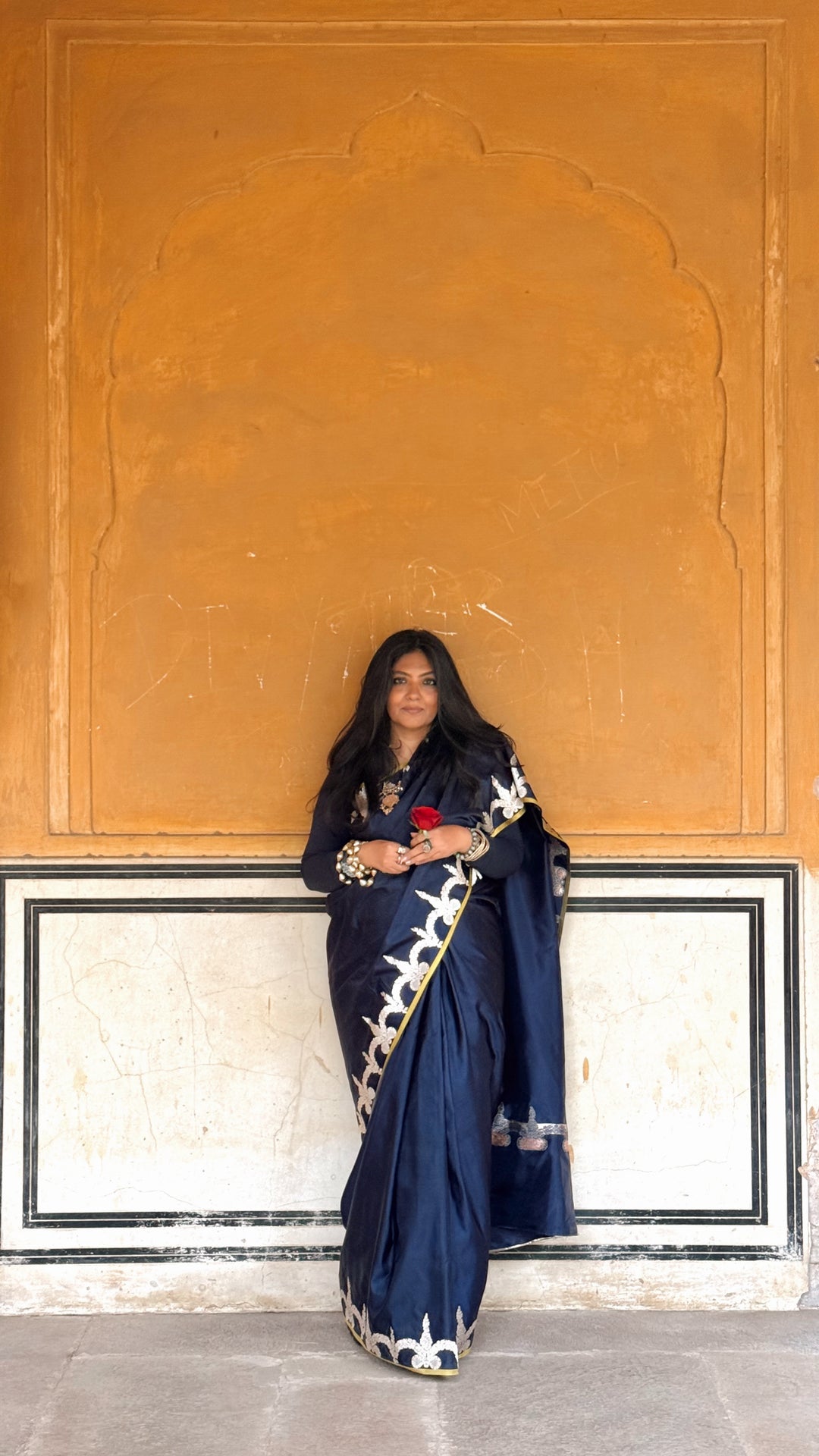 Aadya - Navy Blue Satin Mashroo Silk Banarasi Saree