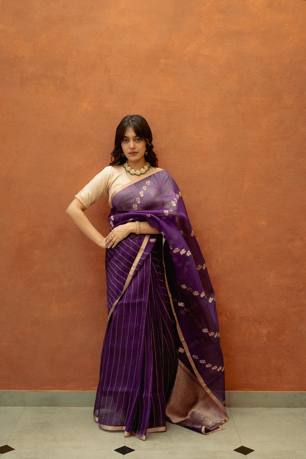 Aparna - Purple Silk Organza Banarasi Saree