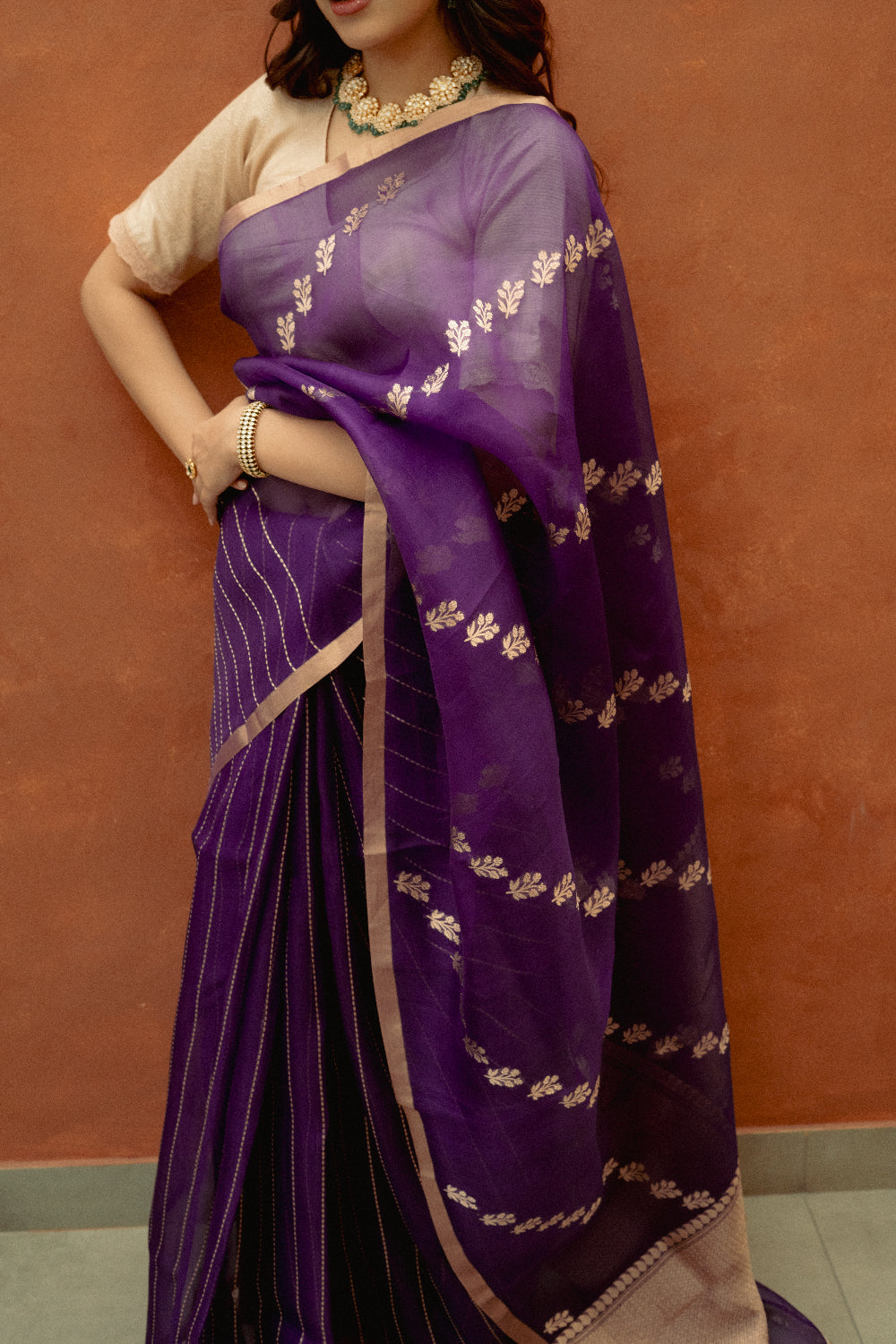Aparna - Purple Silk Organza Banarasi Saree