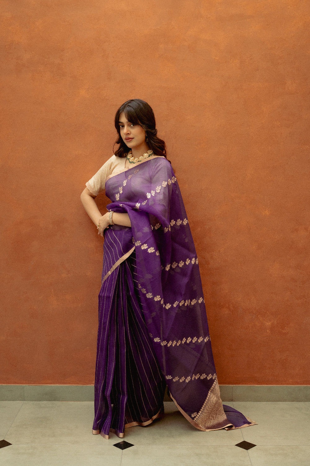 Aparna - Purple Silk Organza Banarasi Saree