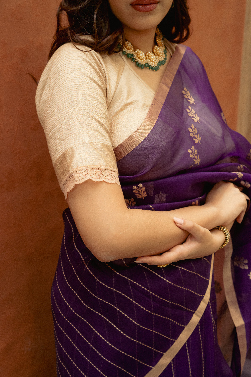 Champak - Beige Top-Stitch Silk Aangi
