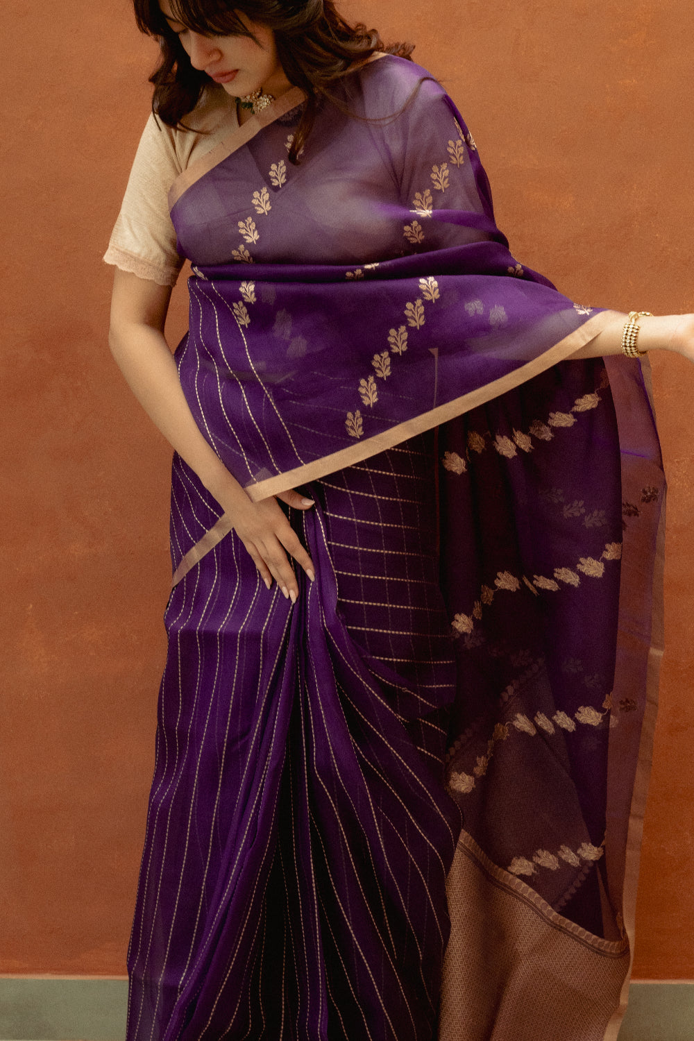 Aparna - Purple Silk Organza Banarasi Saree
