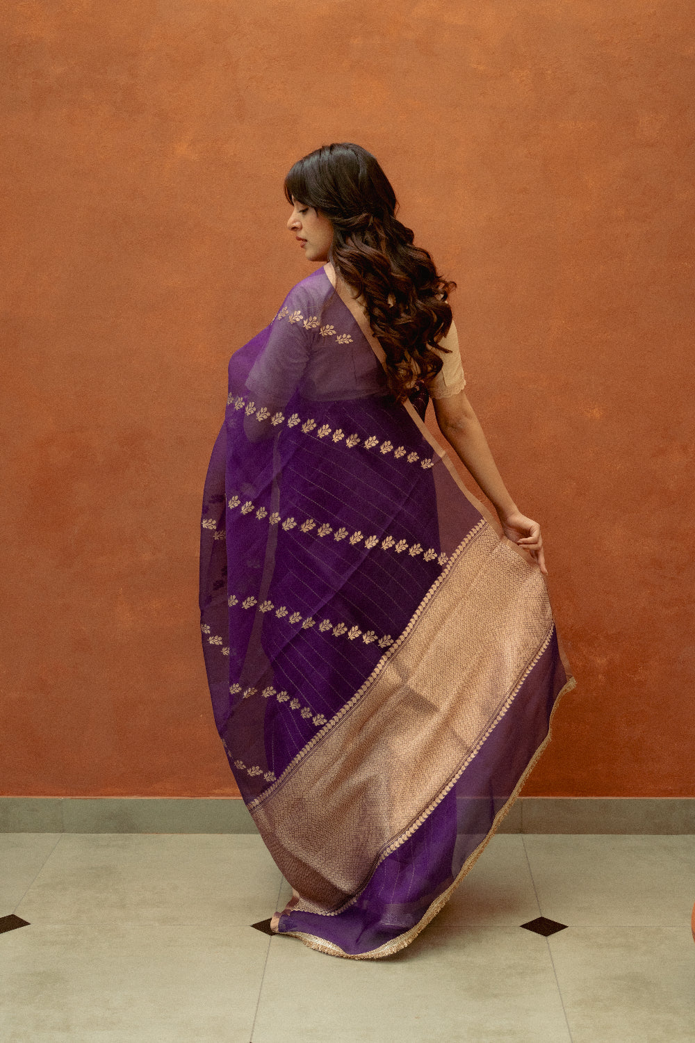 Aparna - Purple Silk Organza Banarasi Saree