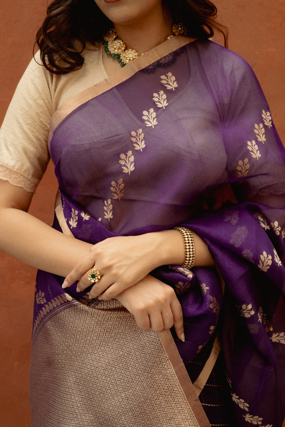 Aparna - Purple Silk Organza Banarasi Saree