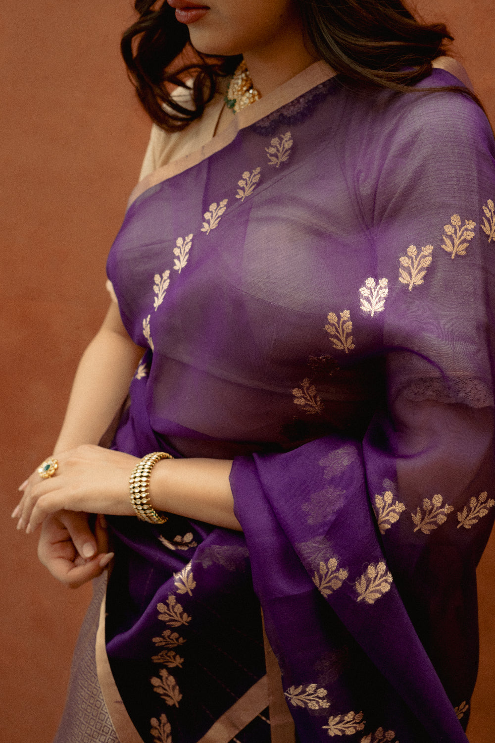 Aparna - Purple Silk Organza Banarasi Saree