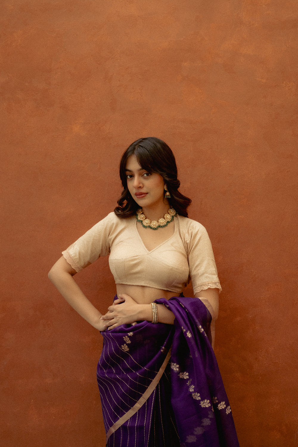 Champak - Beige Top-Stitch Silk Aangi