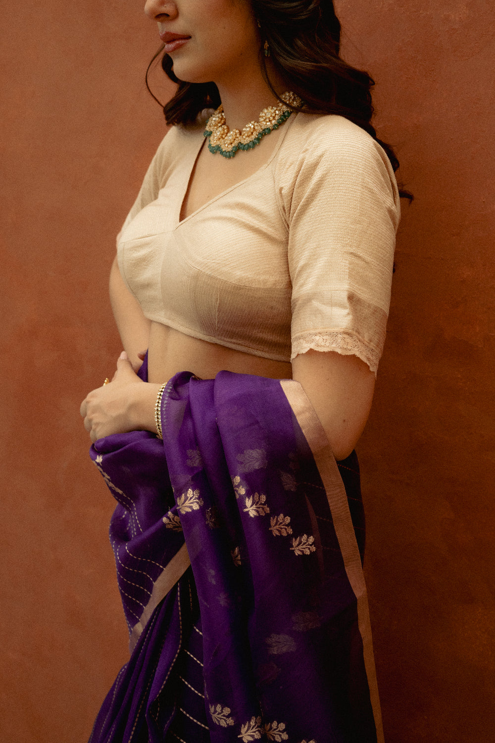 Champak - Beige Top-Stitch Silk Aangi